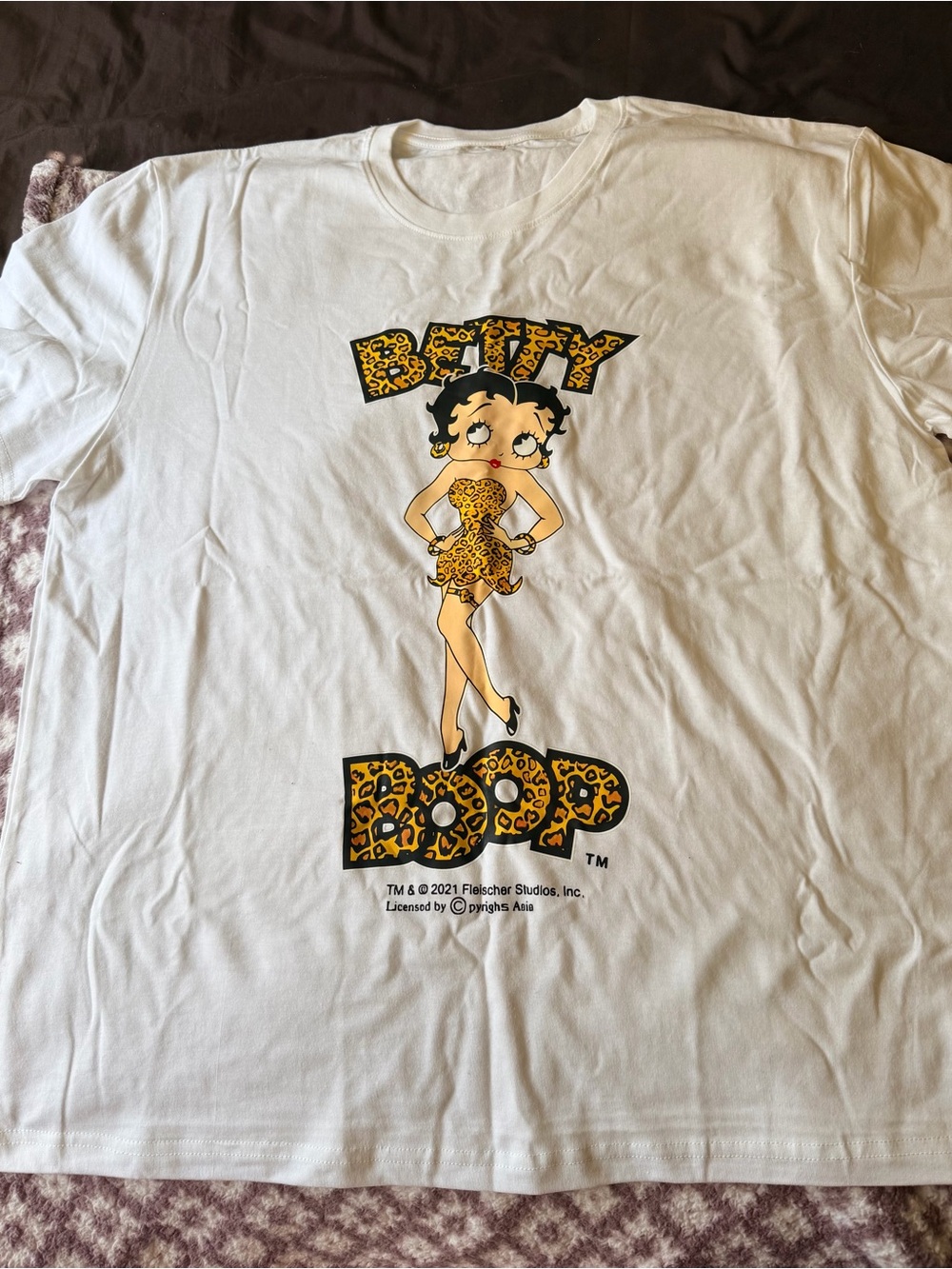 Betty Boop White Tee with Leopard Print Graphic